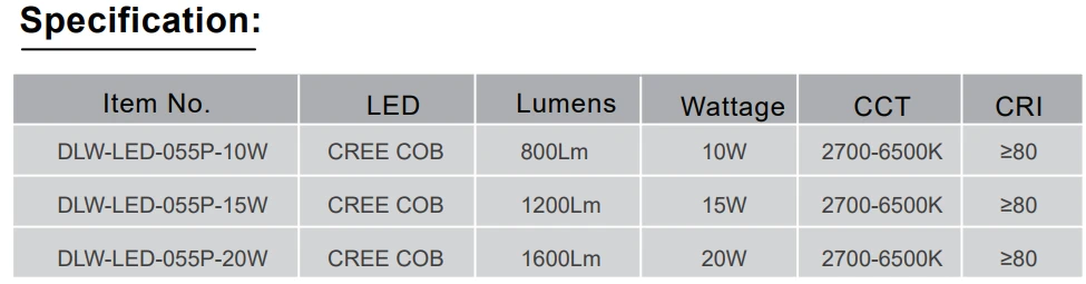 DLW-LED-055P SPEC DLW-LED-055P SPEC